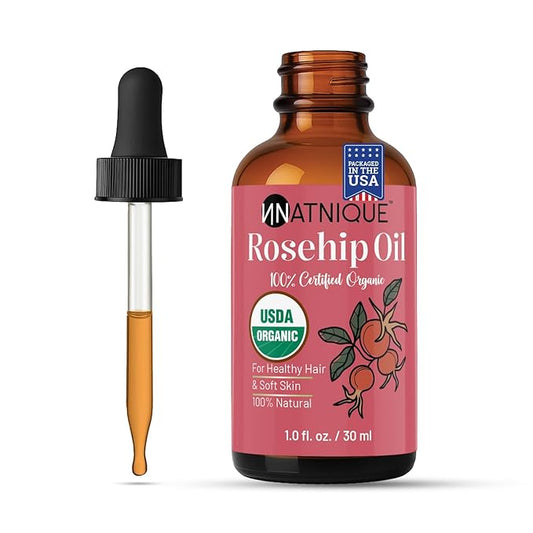 Rosehip Seed Oil Organic 1oz, USDA Certified, 100% Pure Rosehip Oil for Face, Hair & Skin. Cold Pressed Natural Moisturizer for Hair, Skin Scalp & Nails. Ideal to use for Gua Sha Massage.