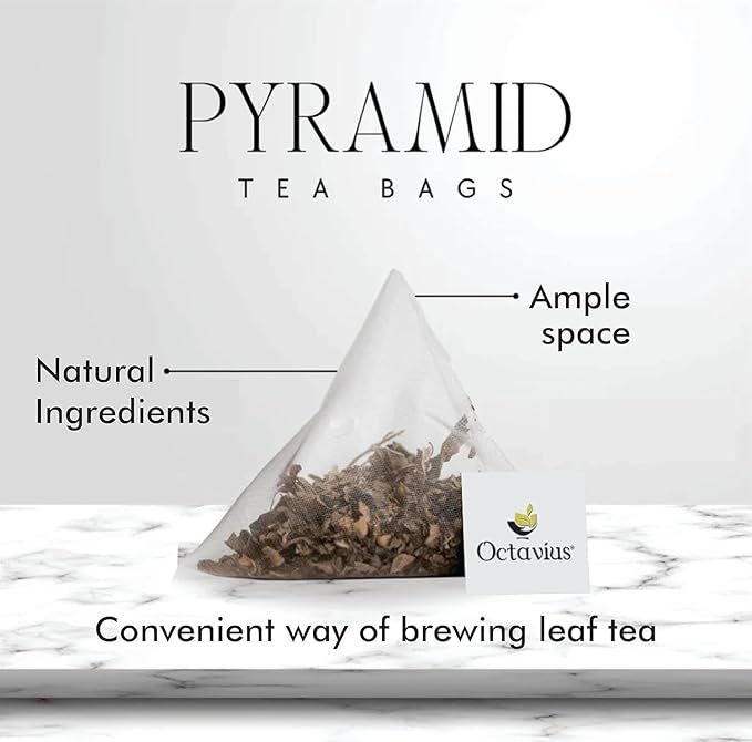Octavius Enveloped Kashmiri Kahwa Green Teabags | Aromatic Detoxing & Immunity Boosting - 20 Easy to Use Pyramid Tea Bags | Mothers Day Tea Gift Box