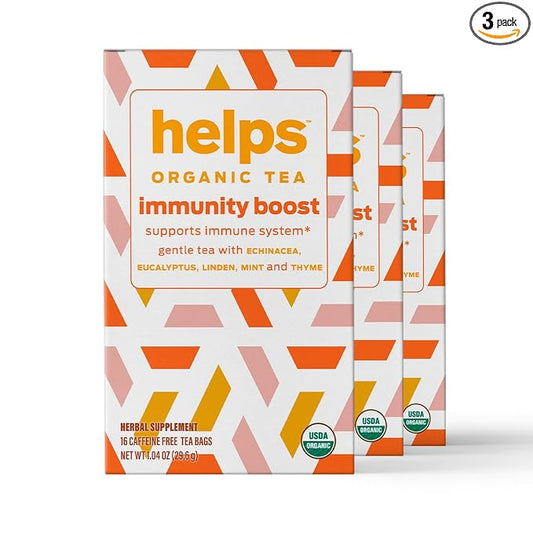 HELPS TEAS | Helps Immunity Boost Tea | Organic herbal blend of Echinacea, Eucalyptus, Mint, Linden, Thyme and Natural Honey Flavor. Facilitates Respiratory Health | 16 Tea Bags - Pack of 3 |