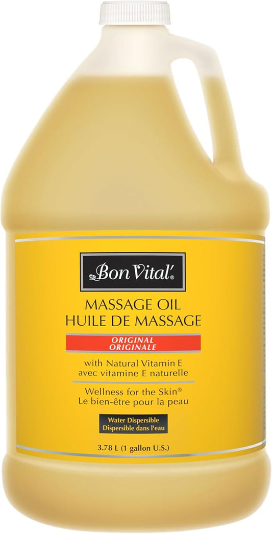 Bon Vital' Original Massage Oil for a Versatile Massage Foundation to Relax Sore Muscles and Repair Dry Skin, Best Massage Oil on Market, Unbeatable Consistency and Quality, 1 Gal, Label may Vary