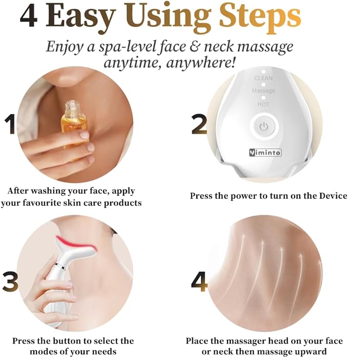 VIMINTO 3-in-1 Face Massager – Facial Massager Tool with Soothing Heat, Vibration, and Smart Touch – Red, Blue & Green Light Modes for Relaxation and Radiance – Compact & Portable - White