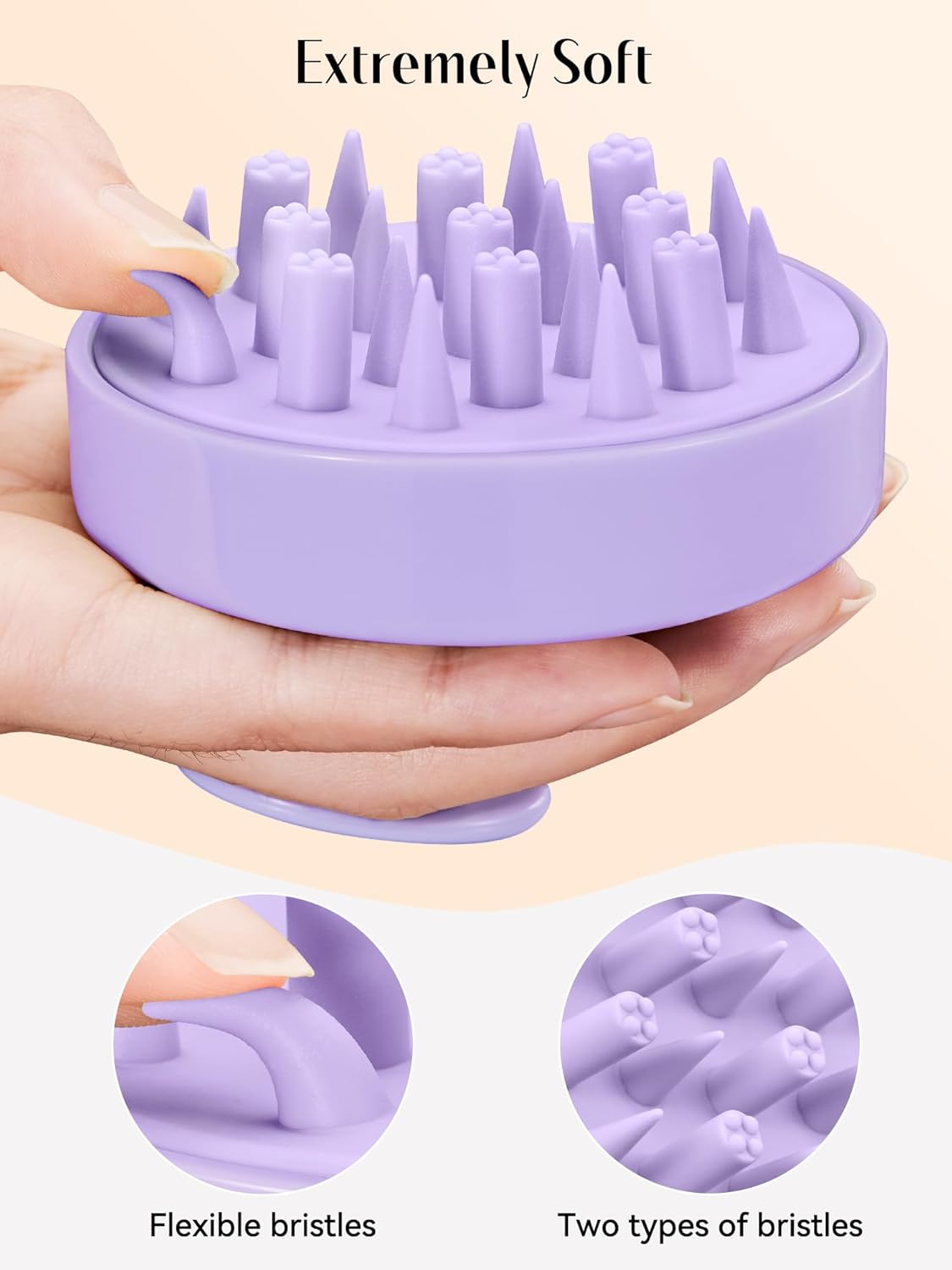 HEETA Hair Scalp Massager Brush, Updated Scalp Exfoliator with Soft Silicone Bristles, Wet & Dry Head Massager Washing Tool for Women, Men, Kids, Lavender Purple