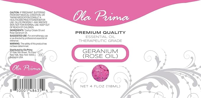Ola Prima Rose Geranium Essential Oil - Premium Grade for Aromatherapy, Diffuser, Candle & Soap Making, Dropper - 4 fl oz - Rose Geranium - Rose Oil for Candle Making