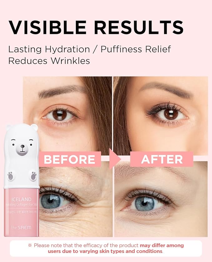 THESAEM Iceland Hydrating Collagen Eye Stick 0.24oz - Anti-wrinkle Moisturizing Eye Balm for Saggy Skin – Under Eye Treatment - Balm to Smooth Skin Texture - Rose Scent