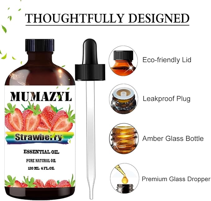 Strawberry Essential Oil, Strawberry Oil 4 Fl Oz 120ML for Diffuser Humidifier Yoga Cleaning DIY Candle Soap Making Essential Oils
