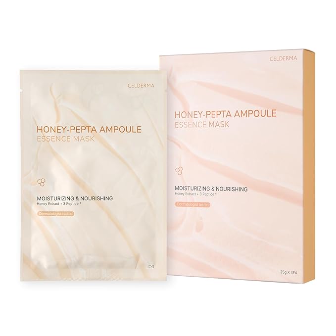CELDERMA HONEY-PEPTA AMPOULE ESSENCE MASK [4 pcs], Moisturizing & Nourishing