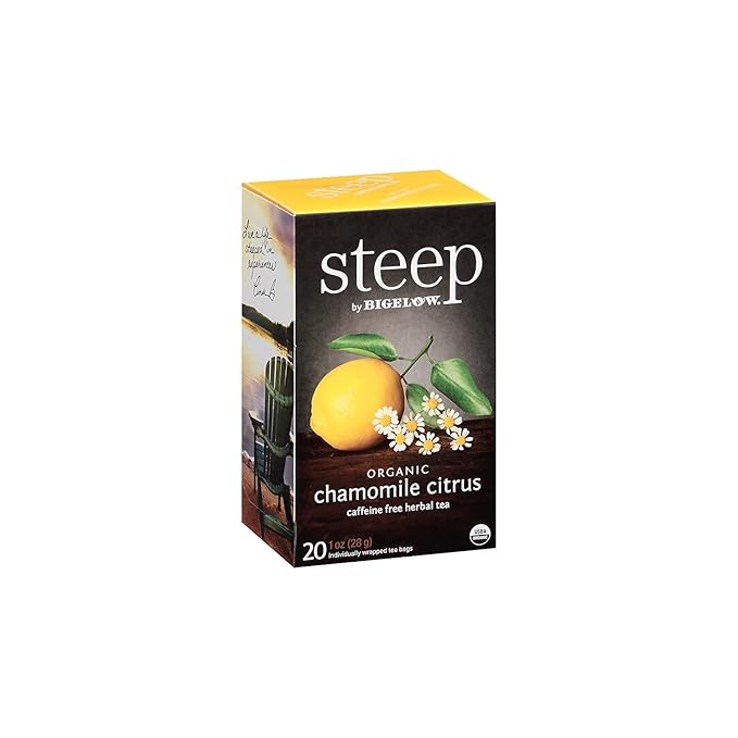 steep Organic Chamomile Citrus Herbal 20 Count Box, Certified Organic, Gluten-Free, Kosher Tea in Foil-Wrapped Bags