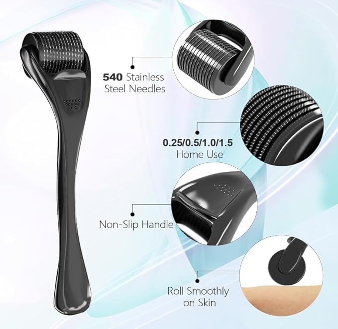 Derma Roller 0.25mm Beard Roller Ficial Roller Microneedle Micro Needle Roller 540 Titanium for Men and Women Home Use Microneedling Roller Dermaroller Skin Care Tool