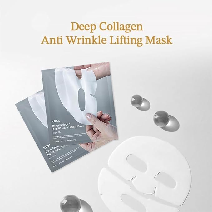 Deep Collagen Anti Wrinkle Lifting Mask,Moisturizing Overnight Collagen Face Mask,Facial Sheet Mask with Low Molecular Weight Collagen,Lifting,Firming,Easily Absorbed Overnight Hydration Mask-36gx4pcs