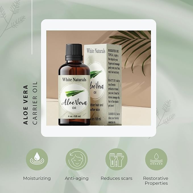 Organic Aloe Vera Oil, Therapeutic Premium Oil, Moisturizing Cold Pressed 100% Pure Natural Aloe Barbadensis Care for Skin, Body, Hair Growth, Face Moisturizer, Baby Oils, Used for Massage, Bath 4oz