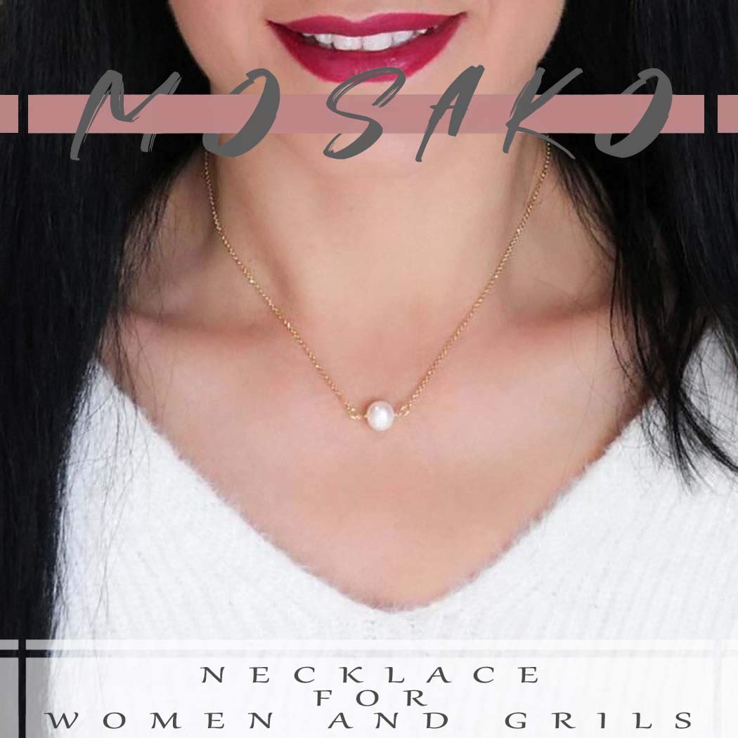 Single Pearl Pendant Necklace Chain Gold Necklace Short Necklaces for Women and Girls (Gold)