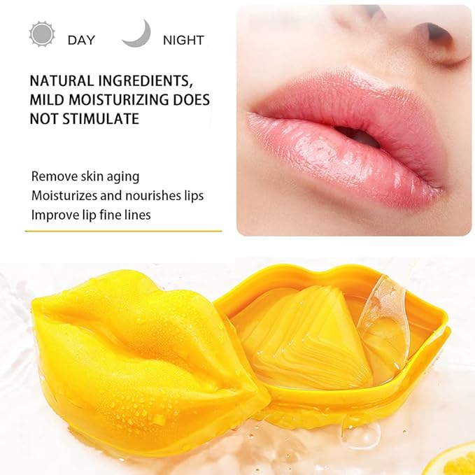Charm Kiss 20Pcs Moisturizing Lip Mask, Lip Sleep Mask Reduces Lip Lines and Restores Moisture, Lip Mask Effectively Nourishes the Lip Skin, Gel Treatment Lip Masks Plumping Lips Mask Lip Care Products (Golden)