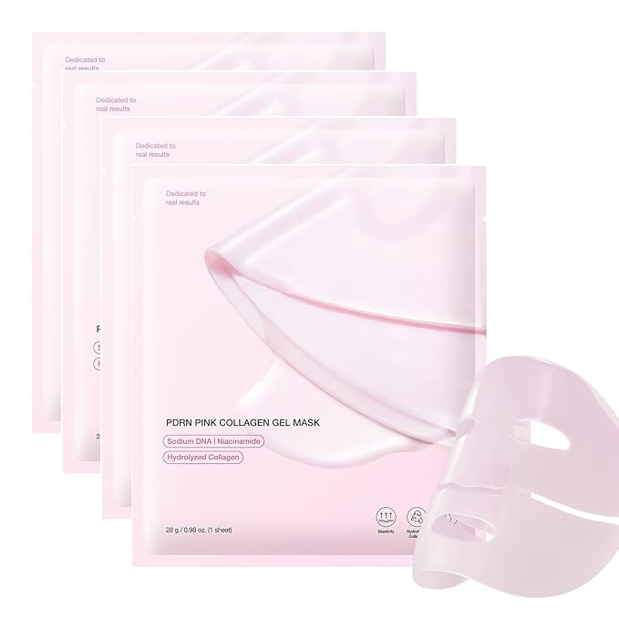 Pink collagen face mask,skin care jelly gel mask,overnight face mask for glass glow skin- elasticity, hydrating, firming and moisturizing,Pore Minimizing, Elasticity Improvement 4Pcs
