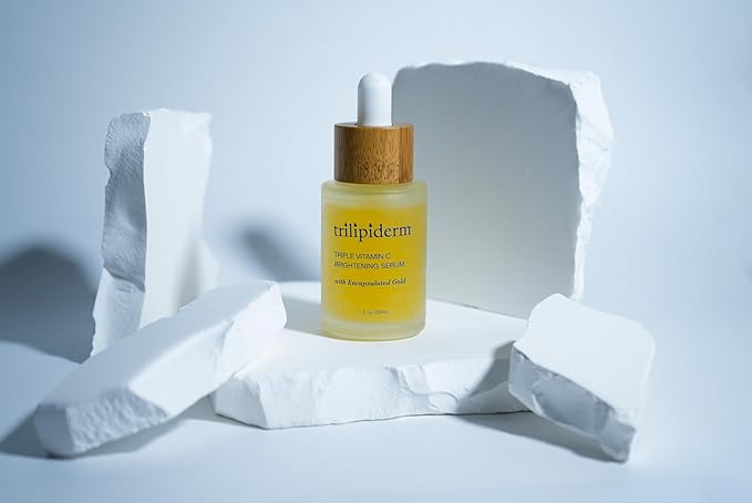 Trilipiderm Triple Vitamin C Serum W/Hyaluronic Acid & Encapsulating Gold, Skin Firming Moisturizer for Anti Aging Skincare Routine, Minimizes Fine Lines, Boost Collagen & Evens Skin Tone