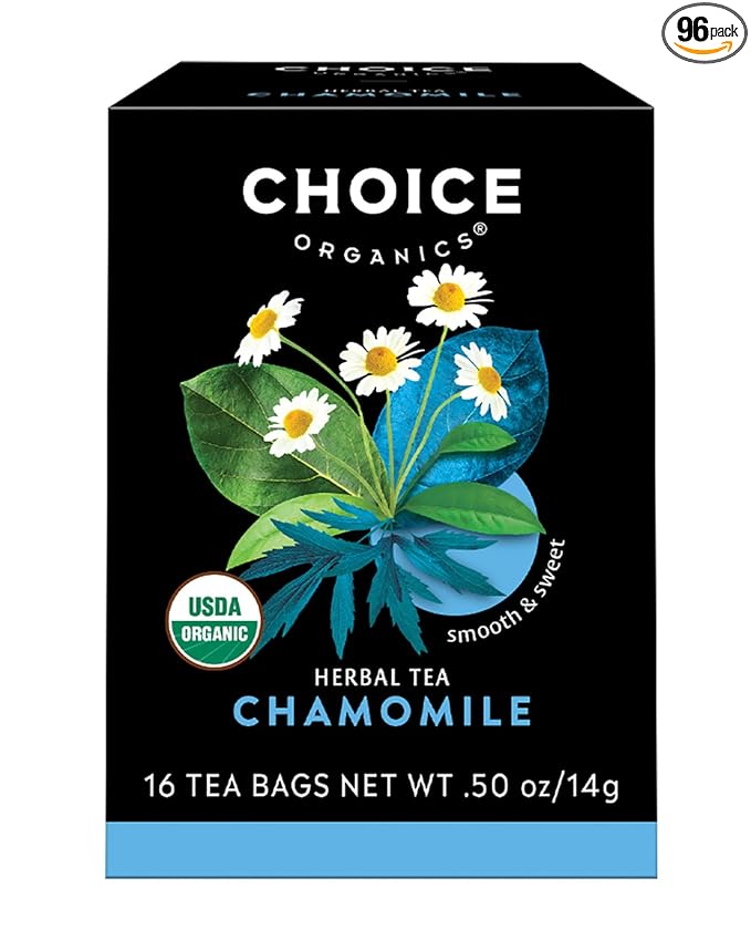 Choice Organics - Organic Chamomile Tea (6 Pack) - Compostable - Caffeine Free - 96 Organic Herbal Tea Bags