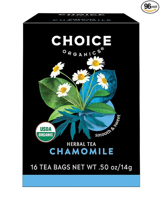 Choice Organics - Organic Chamomile Tea (6 Pack) - Compostable - Caffeine Free - 96 Organic Herbal Tea Bags