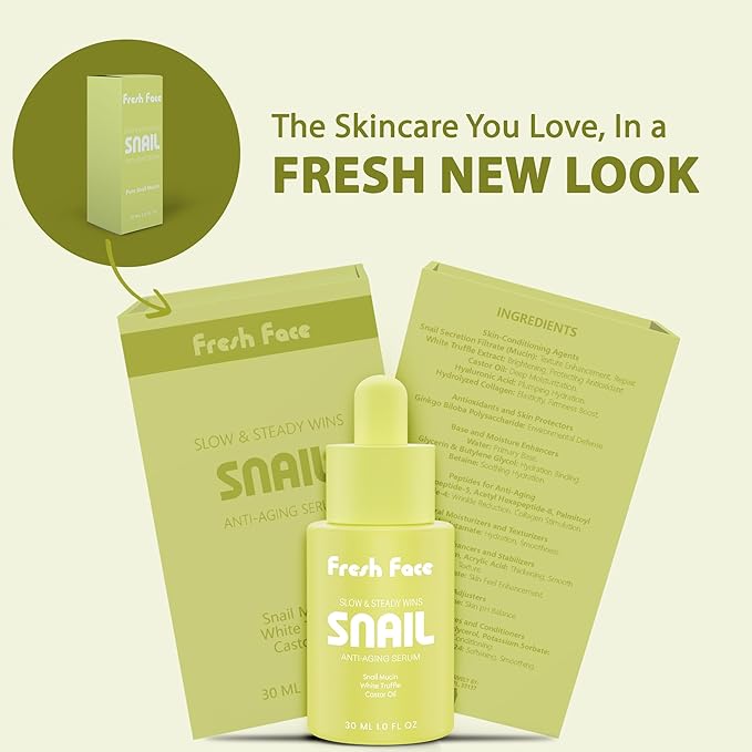 Face Fresh Snail Mucin Serum + Peptides for Glass Skin – 97% Snail Essence Hydrating Serum 30 ml 1.0 fl.oz – Anti Aging Hyaluronic Acid Serum – Reduces Wrinkles, Acne, Scars & Moisturizes Skin