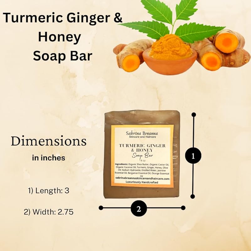 Turmeric Ginger and Honey Soap Bar Natural and Handmade Multi Bar Bundle | Gentle Cleanser for Face and Body | Help Fade Dark Marks (Turmeric 5 Bars)