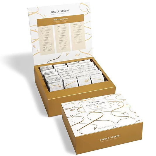 Tea Forte Winter Chalet Single Steeps Loose Leaf Premium Tea Gift Set Sampler, 28 Count, 2 of Each Assorted Blends Pre-Portioned Single Serve Pouches, Steeps 12 oz