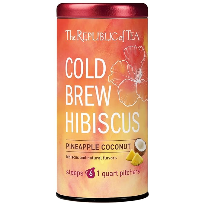 The Republic of Tea – Cold Brew Hibiscus Pineapple Coconut Iced Tea, Large Herbal Iced Tea Pouches, Steeps Six One-Quart Pitchers
