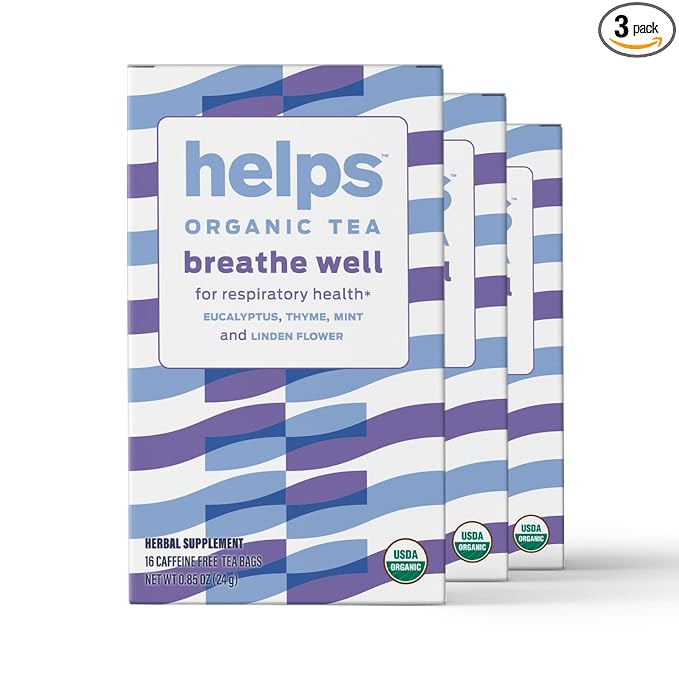 HELPS TEAS | Helps Breathe Well Tea | Organic herbal blend of Eucalyptus, Thyme, Tila and Mint that clear your sinuses and strengthening your inmune system | 16 Tea Bags - Pack of 3 |