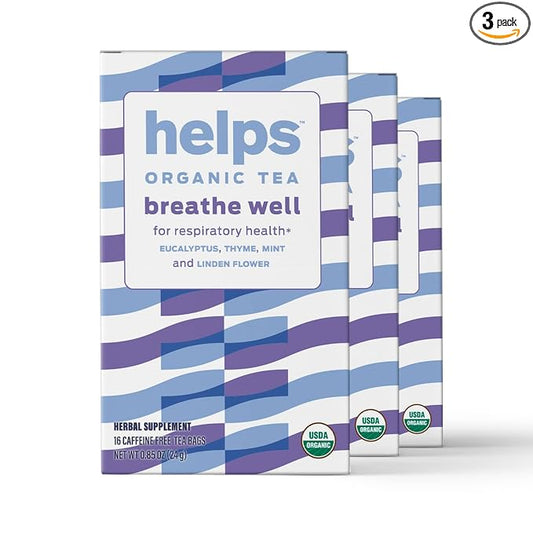 HELPS TEAS | Helps Breathe Well Tea | Organic herbal blend of Eucalyptus, Thyme, Tila and Mint that clear your sinuses and strengthening your inmune system | 16 Tea Bags - Pack of 3 |
