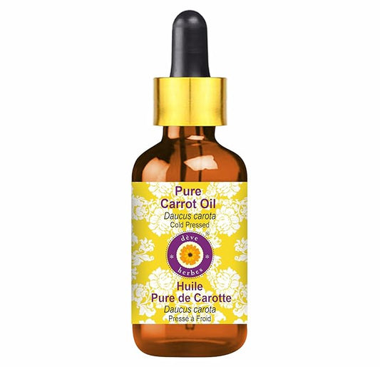 Deve Herbes Pure Carrot Oil (Daucus carota) with Glass Dropper Cold Pressed 100ml (3.38 oz)