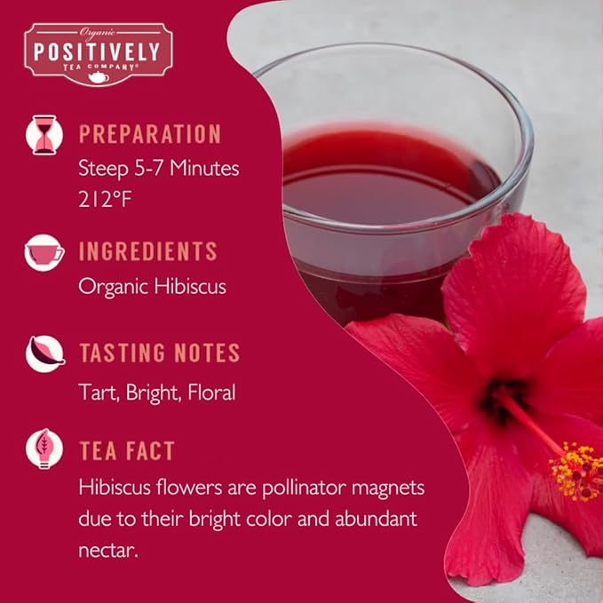 Organic Positively Tea Company, Hibiscus, Herbal Tea, Loose Leaf, 16 Ounce