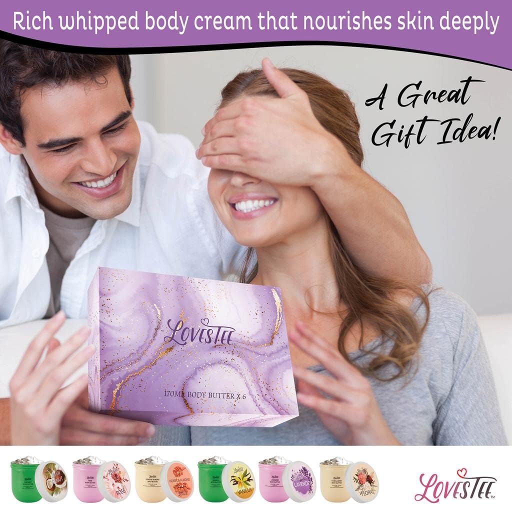 LOVESTEE Moisturizing Body Lotion, Women-Men's Christmas-Birthday Gift Set, Soothes All Skin Types includes Shea Butter, Fragrances Lavender, Vanilla, Rose, Honey Almond, Coconut and Floral