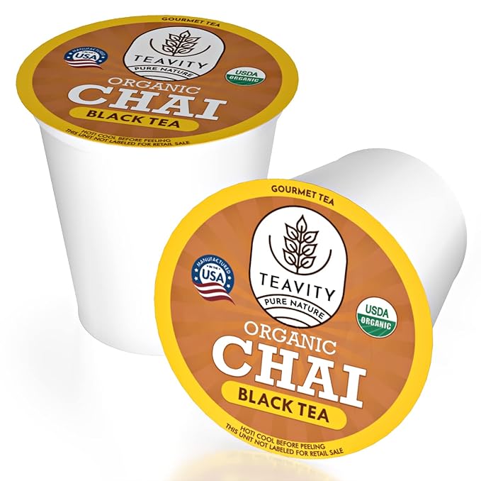 Organic Chai Black Tea Pods for Keurig Naturally Caffeinated by Teavity (24 Tea Pods)