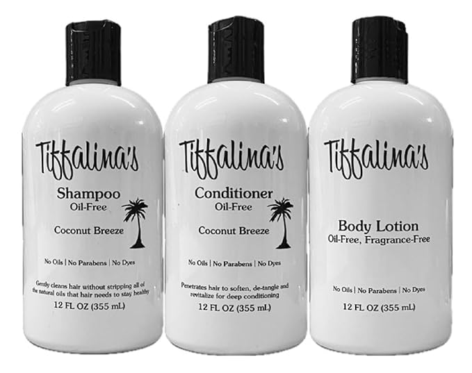 Tiffalina's Diet Safe Hygiene Kit for Oil Free Diet Plans (3 Piece), Lotion, Shampoo, Conditioner