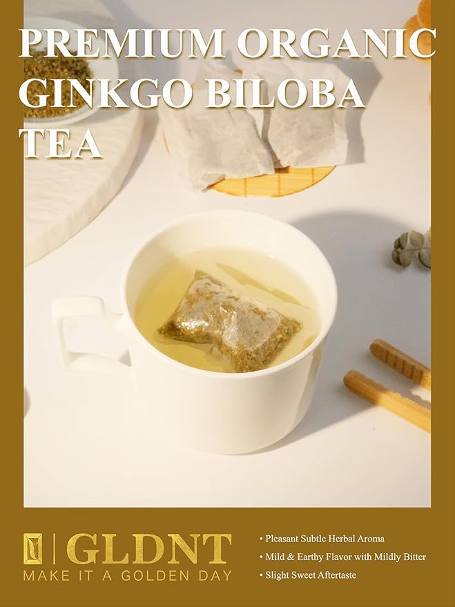 GLDNT Organic Ginkgo Biloba Tea, Dried Ginkgo Biloba Leaves, Mild & Smooth Flavor, Caffeine Free, 100 Count