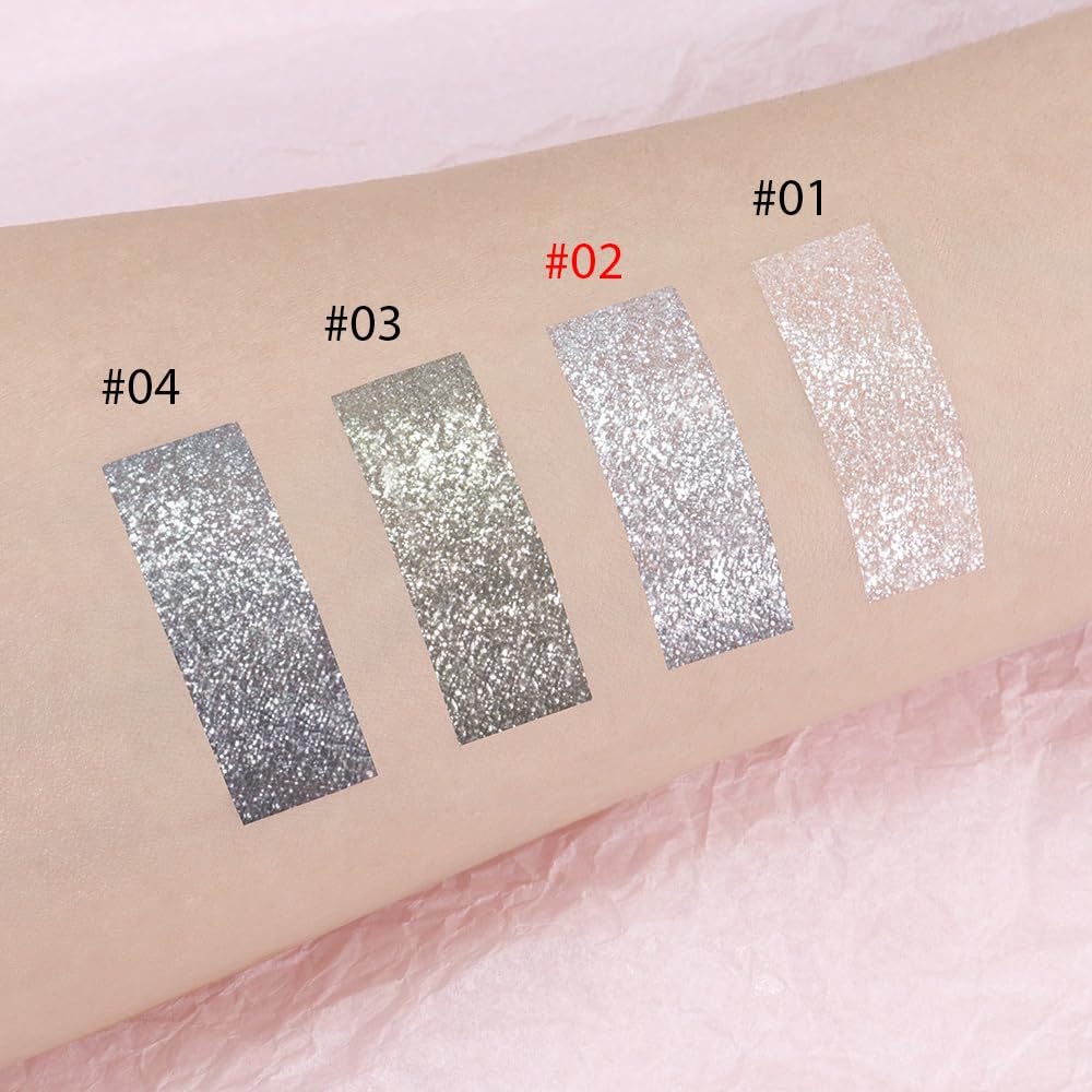Single Cream Glitter Eyeshadow, Shimmer Eyeshadow Palette, Korean Eye Glitter Makeup, Ultra-Blendable, Sparkle Silver Eye Shadow, Single Shade Metallic Pigmented (Silver)