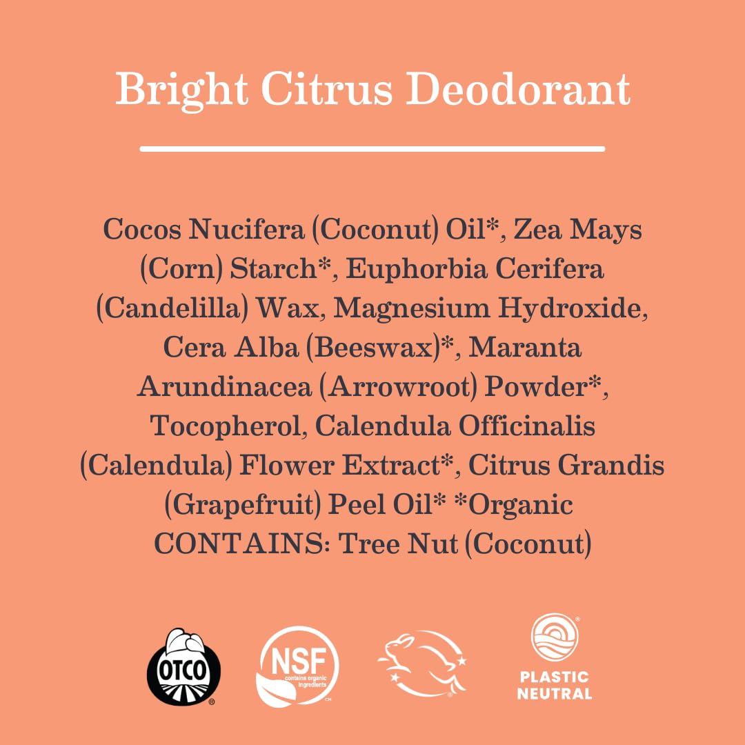 Earth Mama Bright Citrus Deodorant | Safe for Sensitive Skin, Pregnancy and Breastfeeding, Contains Organic Grapefruit and Calendula, No Baking Soda or Aluminum, 2.65-Ounce