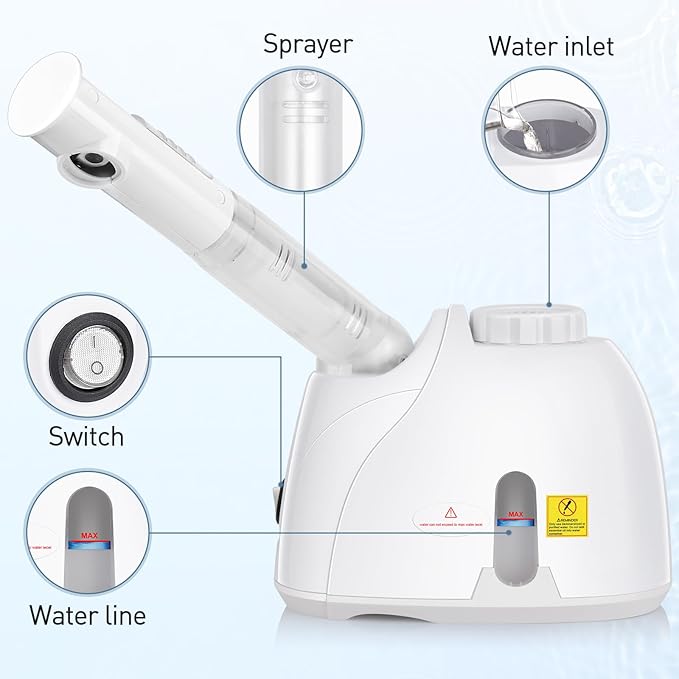 NewWay Facial Steamer Plus Extendable Arm Steaming Warm Mist Humidifier for Face Spa Sinuses Moisturizing, Salon or Homeuse