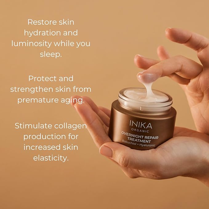 INIKA Organic Overnight Repair Treatment | Collagen Boosting, Skin Plumping and Deep Hydration face mask