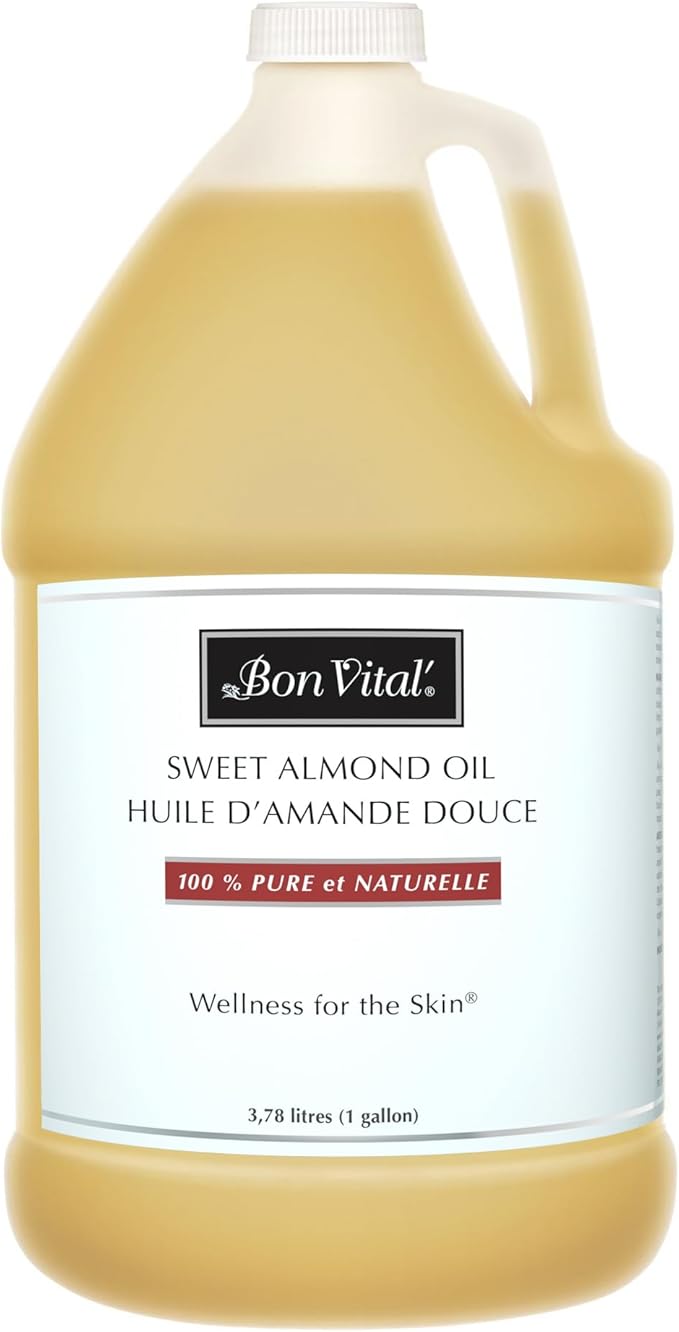 Bon Vital' Sweet Almond Oil Skin & Hair Moisturizer & Gentle Massage Oil, Carrier Oil for Diffusers, Improve Hair Texture and Hydrate Skin, 100% Pure Massage Therapy Oil, 1 Gallon