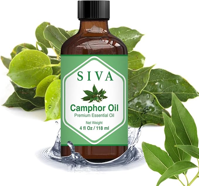 Siva Camphor Essential Oil - 4 Fl Oz – Natural Camphor Oil - for Diffuser, Face, Skin Care, Aromatherapy, Hair Care, Scalp and Body Massage - with Dropper