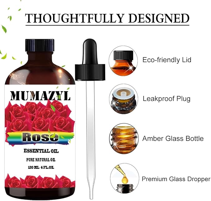Rose Essential Oil, Rose Oil 4 Fl Oz 120ML for Diffuser Humidifier Yoga Cleaning DIY Candle Soap Making Essential Oils