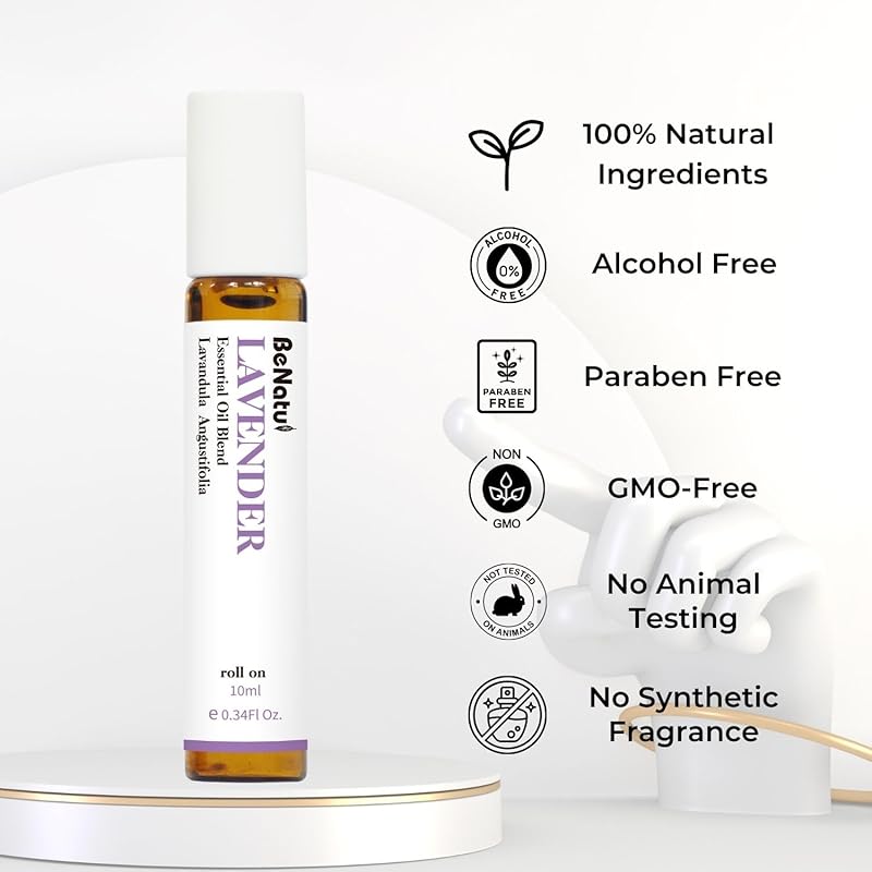 Benatu Lavender Essential Oil Roll On, Pre-Diluted Natural Aromatherapy Blend Travel Size Roller for Skin Care, Hair, Body Topical Massage - Soothe, Calm, Relax 10ml