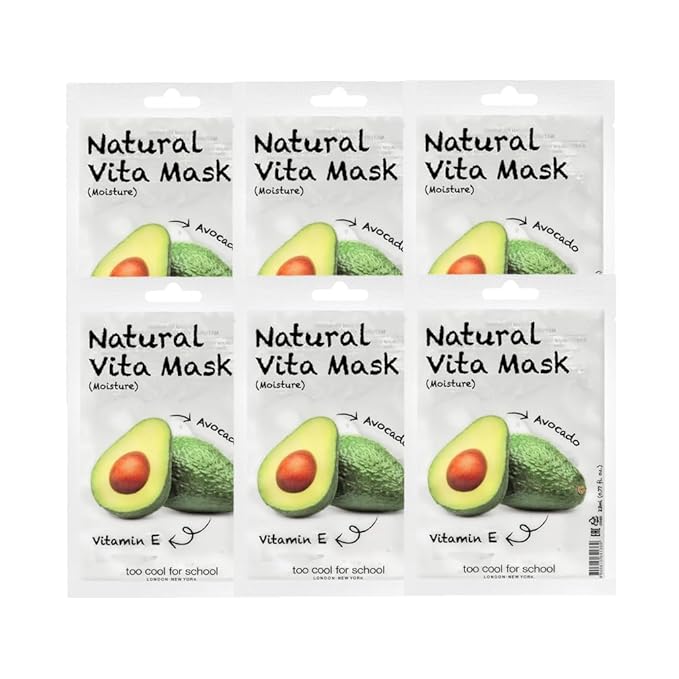 Too Cool For School Natural Vita Mask, 6 Pack, Moisture, Vitamin E, Avocado, 0.77 fl. oz. each