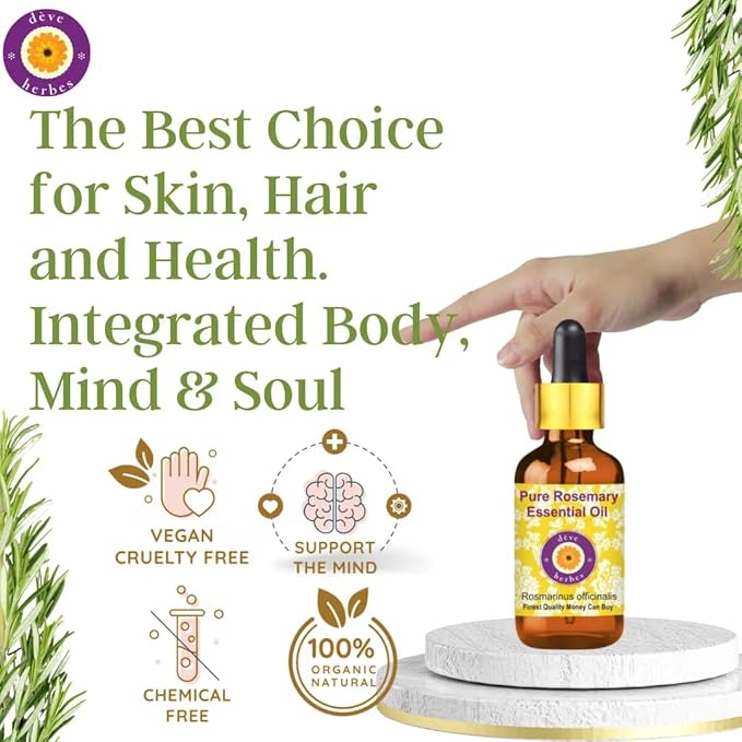 Deve Herbes Pure Rosemary Essential Oil (Rosmarinus officinalis) Steam Distilled 15ml (0.50 oz)