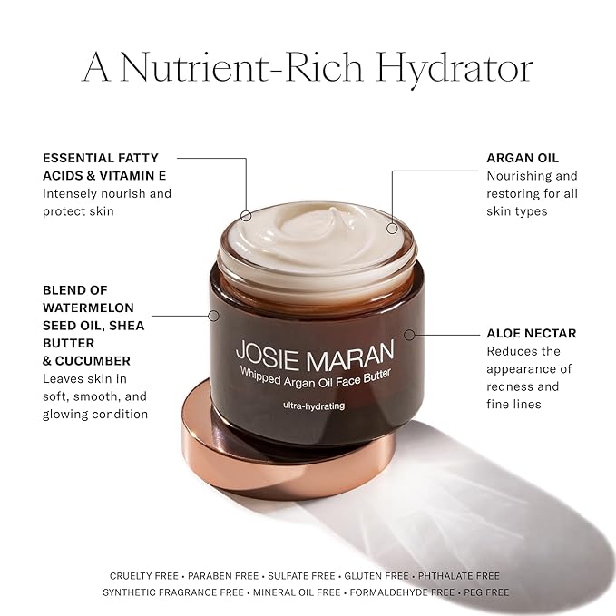 Josie Maran Whipped N' Ready to Glow Body Care Set - Includes Argan Intensive Creamy Oil, Face Cream & Body Butter - Nourishes, Hydrates & Firms Skin - Radiance-Boosting Gift Set (3 Count)