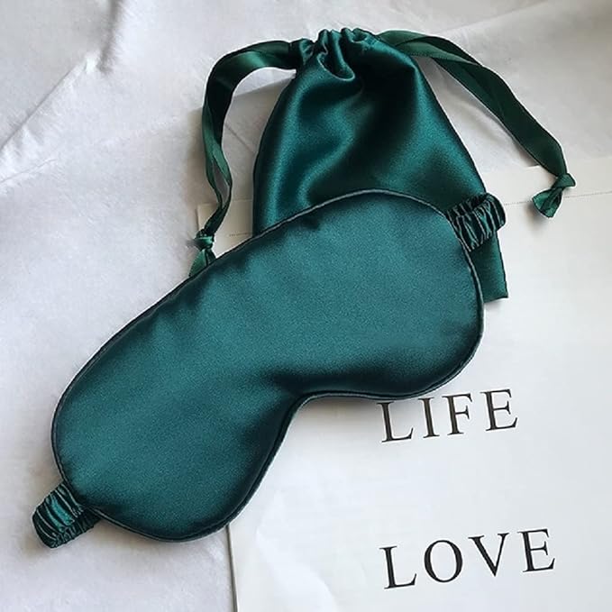 Silk Satin Sleeping Eye Mask, Dark Green Sleep Eye Mask Night Blindfold for Women and Men, Soft Breathable Blackout Eyeshade Eye Cover for Travel, Wedding Bridesmaid Gift