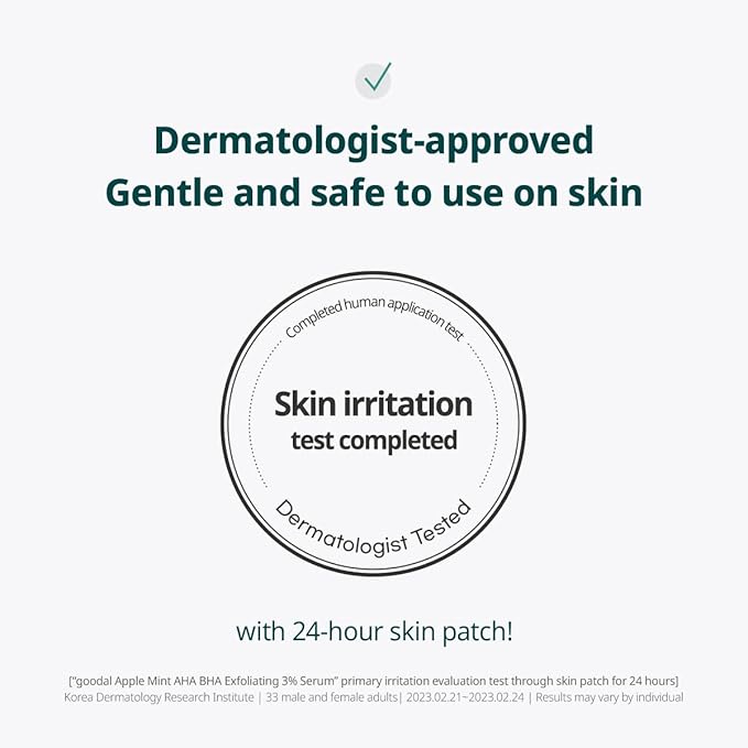 Goodal Apple Mint AHA BHA Exfoliating Serum, 2.5% AHA, 0.5% BHA Salicylic Acid for Blackheads Enlarged Pores Wrinkles and Fine Lines Face Exfoliators, 18 Free Formula, 1.69 fl. oz.