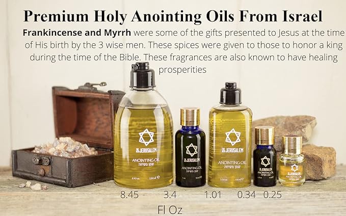 Frankincense and Myrrh Anointing Oil from Israel, Holy Spiritual Oils Bottles from Jerusalem Blessed, Handmade with Natural Ingredients and Blessed for Wedding Ceremony, Religious Use, 0.25 Fl Oz