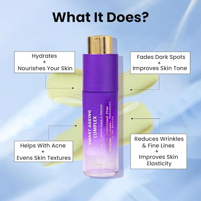 TRUTH & BEAUTY Intermediate Smart Ageing Complex Serum 0.1% Retinol, 0.5% Bakuchiol & Ginseng Extract for Fine Lines, Wrinkles Hydration Face Serum for All Skin Types (1.01 Fl OZ) Smart Ageing