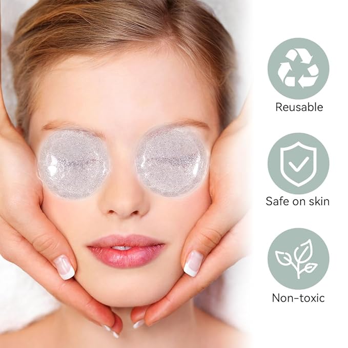 Reusable Eye Gel Cooling Pads and Silicone Eye Patches 6 Pairs, Eye Wrinkle Patches Reusable Under Eye Mask Plump Fine Lines, Hot Cold Treatment for Redness, Tin Case(Grey)