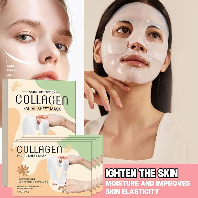 Collagen Face Mask, Face Masks Skincare for Women Men - Travel Essentials, Overnight Face Mask, 32g x 4ea
