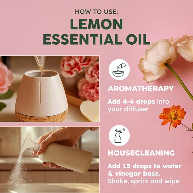 Kukka 100% Pure Lemon Essential Oil - 4 Fl Oz, Natural Fresh Lemon Scent for Diffuser, Aromatherapy, Skin Cleaning & DIY Soap Making - Ideal Mother's Day Gift for Relaxation & Self-Care